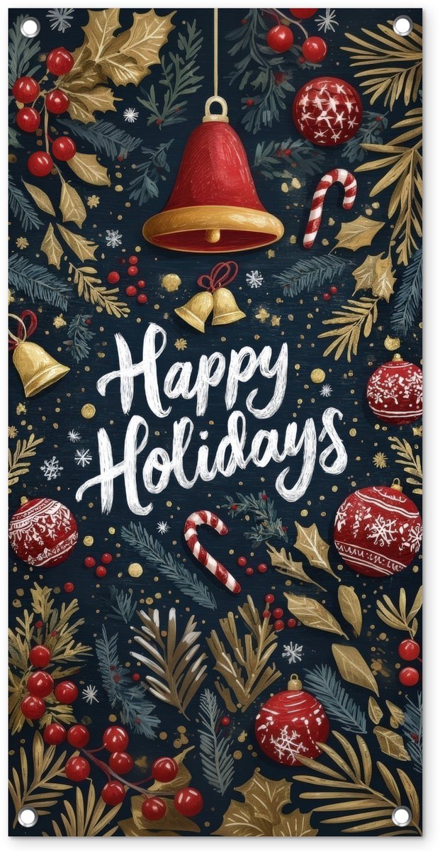 Tuinposter met kleurrijke Kerstgroet voor buiten decoratie - 40x80 cm.