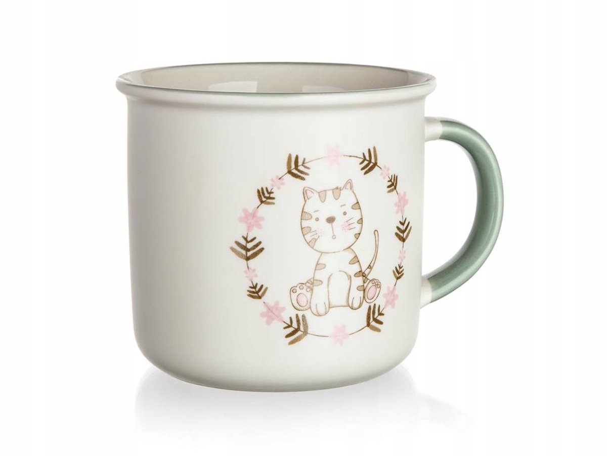 Keramiek kinderbeker 400ml - schaduwrijke kattenprint