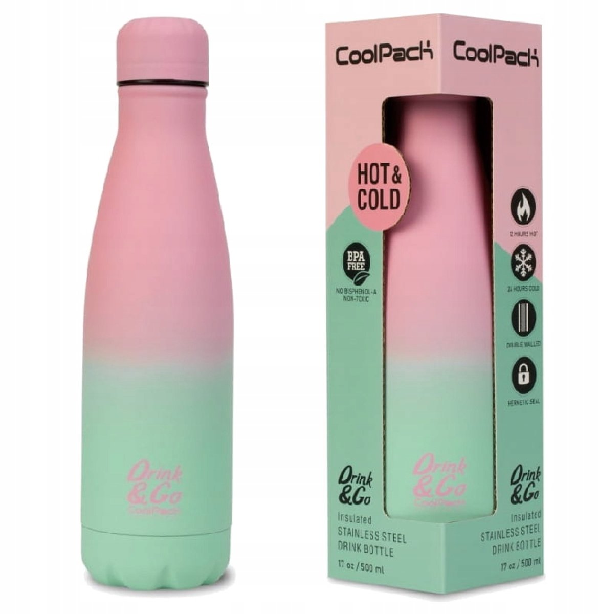 CoolPack Thermoskan Drink&Go Bidon RVS 500ml - Pastel Aardbei