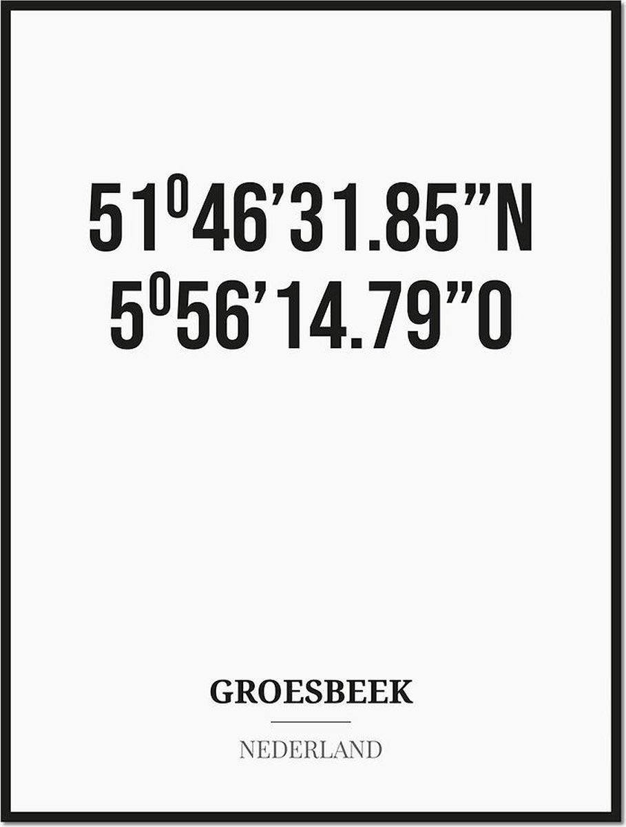 Studio216 Poster/kaart GROESBEEK met coördinaten zwart, wit