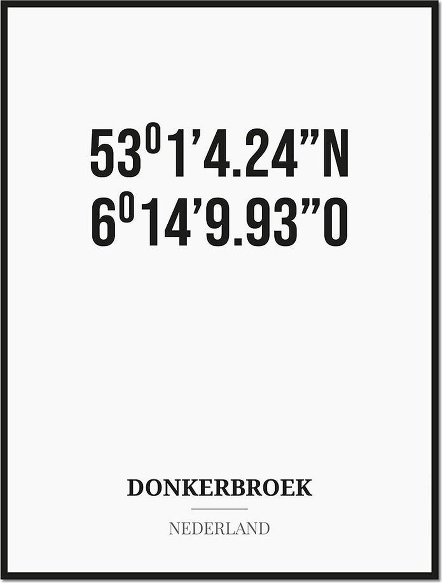 Studio216 Poster/kaart DONKERBROEK met coördinaten zwart, wit