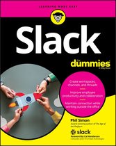 Boekomslag 'Slack for Dummies' met twee handen die een raketje vasthouden. Tekst: LEARNING MADE EASY, Slack for Dummies.