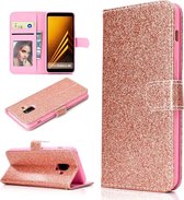 Let op type!! Voor Samsung Galaxy A8 (2018) Glitter Powder Horizontale Flip Lederen case met kaartslots & houder & fotolijst & portemonnee (RoséGoud)