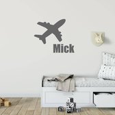 Muursticker Vliegtuig Met Naam - Donkergrijs - 80 x 48 cm - baby en kinderkamer naam stickers