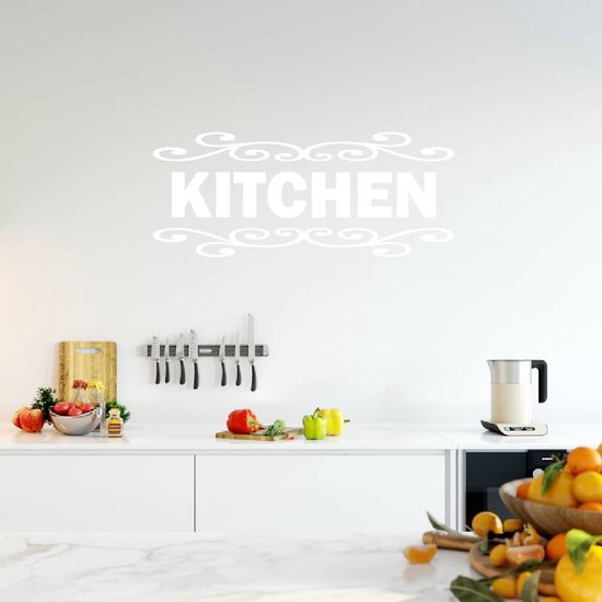 Muursticker Kitchen - Wit - 120 x 50 cm - keuken engelse teksten