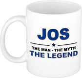 Naam cadeau Jos - The man, The myth the legend koffie mok / beker 300 ml - naam/namen mokken - Cadeau voor o.a verjaardag/ vaderdag/ pensioen/ geslaagd/ bedankt