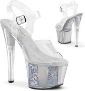 Pleaser Sandaal met enkelband, Paaldans schoenen -37 Shoes- SKY-308OF Paaldans schoenen Transparant/Zilverkleurig