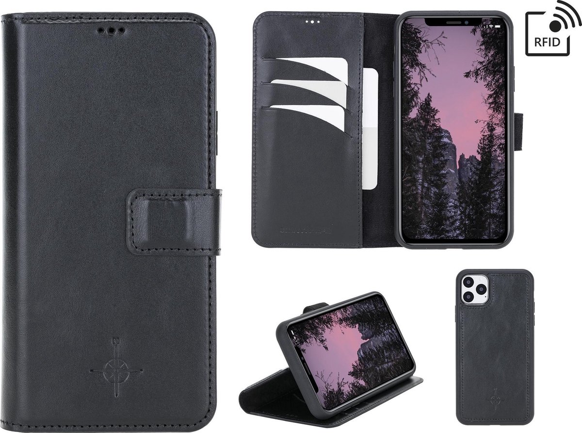 NorthLife Geschikt voor iPhone 11 Pro Max - Leren Afneembare 2-in-1 bookcase telefoonhoes - Zwart