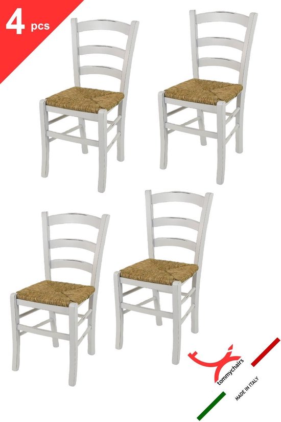 Tommychairs Venezia - Eetkamerstoelen - Set van 4 - Wit - Rotan & Hout |  bol.com