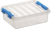 Sunware Q-Line opbergboxen/opbergdozen 1 liter 20 x 15 x 6 cm kunststof - Platte opslagboxen - Opbergbakken kunststof transparant/blauw