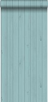 krijtverf vliesbehang smalle houten vintage sloophout planken vergrijsd zee groen turquoise - 128855 van ESTAhome