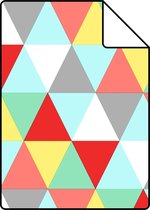 Proefstaal ESTAhome behangpapier driehoekjes rood, geel en blauw - 138715 - 26,5 x 21 cm