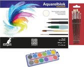Schilderen waterverf set met 7 kwasten en aquarelblok 24 x 17 cm - 12 kleuren verf - Schmink waterverf - Hobbymateriaal/knutselmateriaal - Aquarellen schilder benodigdheden - Creatief speelgoed
