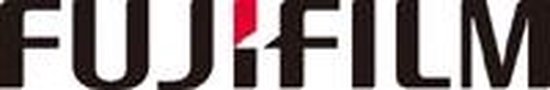 FUJIFILM logo met rode en zwarte letters.