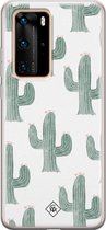 Huawei P40 Pro hoesje siliconen - Cactus print | Huawei P40 Pro case | Roze | TPU backcover transparant