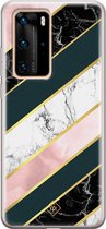 Huawei P40 Pro hoesje siliconen - Marmer strepen | Huawei P40 Pro case | geel | TPU backcover transparant