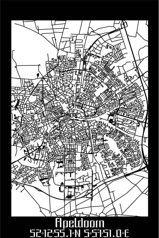 Plan de la ville Apeldoorn Bois Zwart - 40x60 cm - Déco plan de la ville - Décoration murale