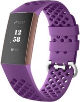 Siliconen Smartwatch bandje - Geschikt voor  Fitbit Charge 4 siliconen bandje met gaatjes - donkerpaars - Maat: S - Horlogeband / Polsband / Armband