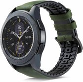 Leer, Siliconen Smartwatch bandje - Geschikt voor  Samsung Galaxy Watch siliconen / leren bandje 42mm - zwart/groen - Horlogeband / Polsband / Armband