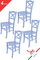 Tommychairs Cross - Eetkamerstoelen - Set van 4 - Blauw - Hout