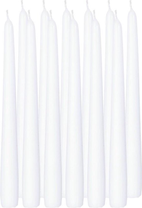 12x Witte dinerkaarsen 25 cm 8 branduren - Geurloze kaarsen wit - Tafelkaarsen/kandelaarkaarsen