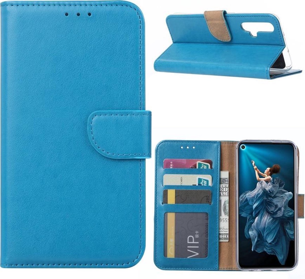 Bookcase Geschikt voor: Honor 20 - Turquoise - portemonnee hoesje