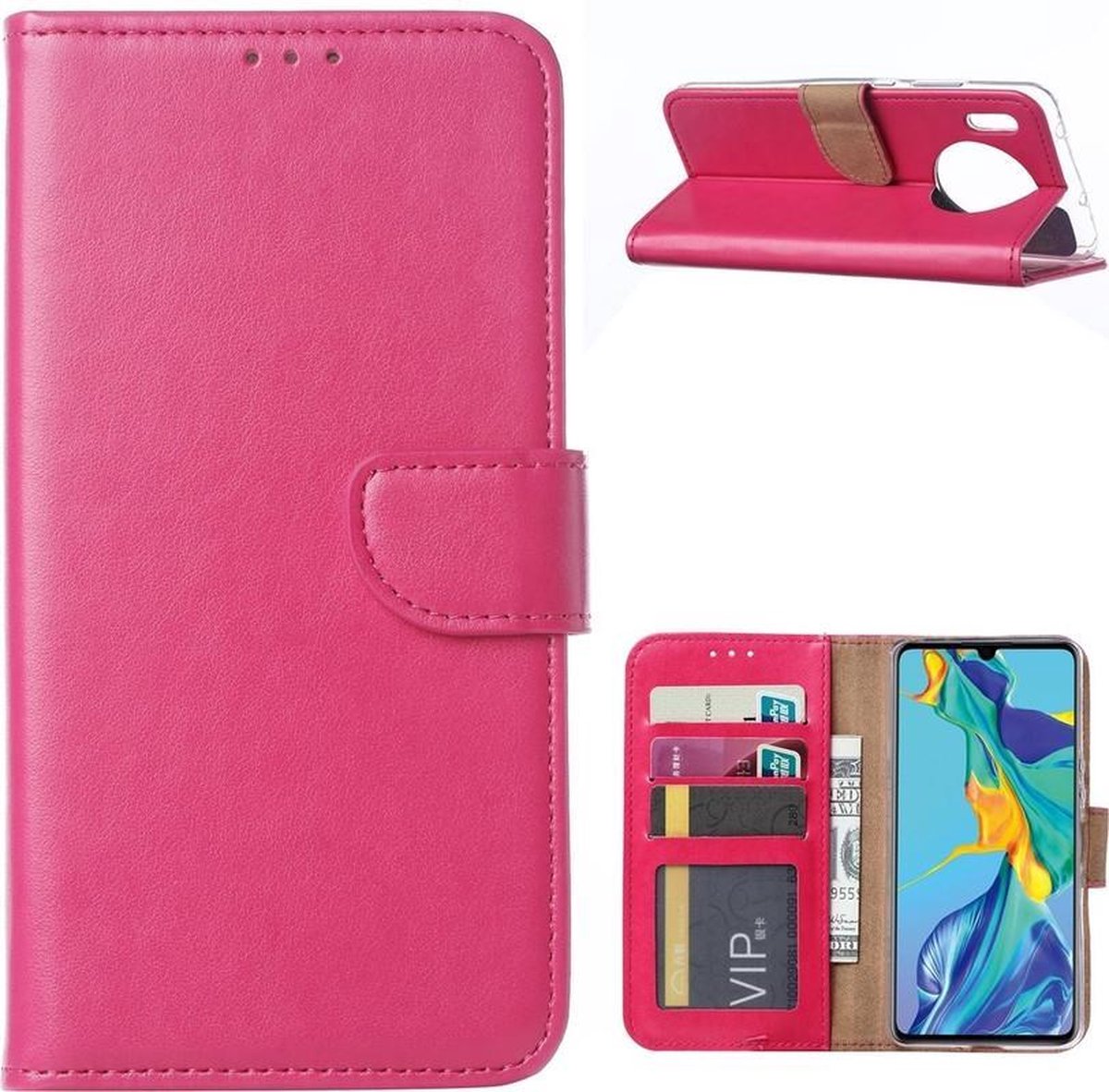 Bookcase Geschikt voor: Huawei Mate 30 Pro - Roze - portemonee hoesje