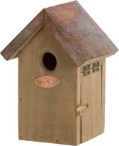 Houten vogelhuisje/nestkastje winterkoning koperen dak - Tuindecoratie vogelnest nestkast vogelhuisjes - tuindieren