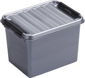 Sunware Q-Line opbergboxen/opbergdozen 3 liter 20 x 15 x 14 cm kunststof - Praktische opslagboxen - Opbergbakken kunststof metallic/zwart