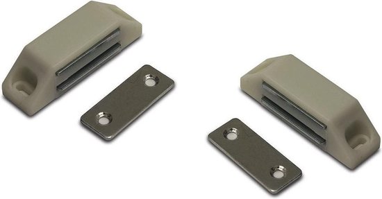4x stuks magneetsnapper / magneetsnappers met metalen sluitplaat 6 x 3,8 x 1,6 cm - wit - deurstoppers / deurvastzetters / magneetbevestiging - Merkloos