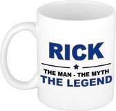 Naam cadeau Rick - The man, The myth the legend koffie mok / beker 300 ml - naam/namen mokken - Cadeau voor o.a verjaardag/ vaderdag/ pensioen/ geslaagd/ bedankt