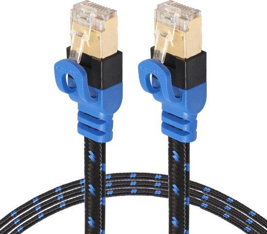 By Qubix internetkabel - 10m REXLIS cat 7 Ultra dunne Flat Ethernet netwerk LAN kabel (10.000Mbps) - Zwart - Blauw - UTP kabel - RJ45 - UTP kabel