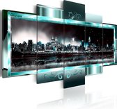 Schilderijen Op Canvas - Schilderij -  Turquoise New York: Starry Night 100x50 - Artgeist Schilderij