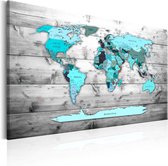 Schilderijen Op Canvas - Schilderij - World Map: Blue World 90x60 - Artgeist Schilderij