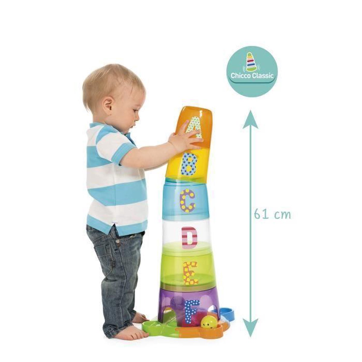 Jeu d'empilage CHICCO Stack & Fun avec 5 modes de jeu et 4 balles