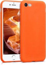 Siliconen hoesje met camera bescherming geschikt voor Apple iPhone 7 / 8 - oranje met Privacy Glas