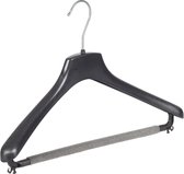 De Kledinghanger Gigant - 5 x Mantel / kostuumhanger kunststof zwart met schouderverbreding en anti-slip broeklat (2 mm schuim), 40 cm