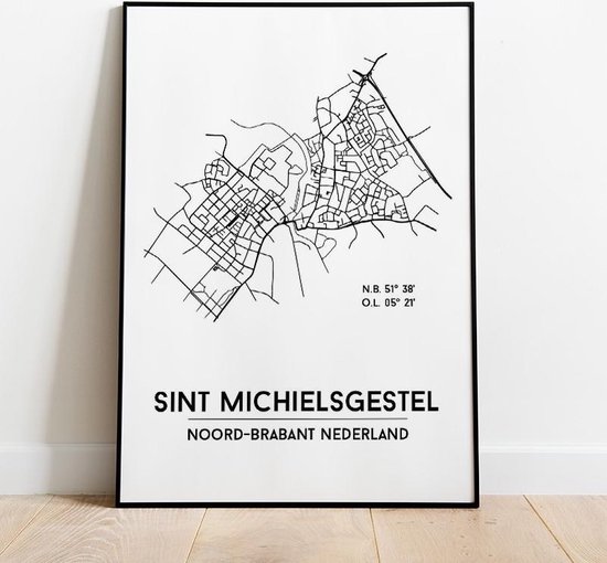 Sint Michielsgestel city poster, A3 (30x40 cm) met lijst, plattegrond poster, woonplaatsposter, woonposter