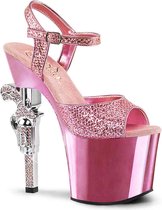 Pleaser - REVOLVER-709G Sandaal met enkelband, Paaldans schoenen - Paaldans schoenen - 38 Shoes - Roze