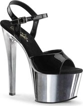 Pleaser Sandaal met enkelband, Paaldans schoenen -37 Shoes- SKY-309 Paaldans schoenen Zwart/Zilverkleurig