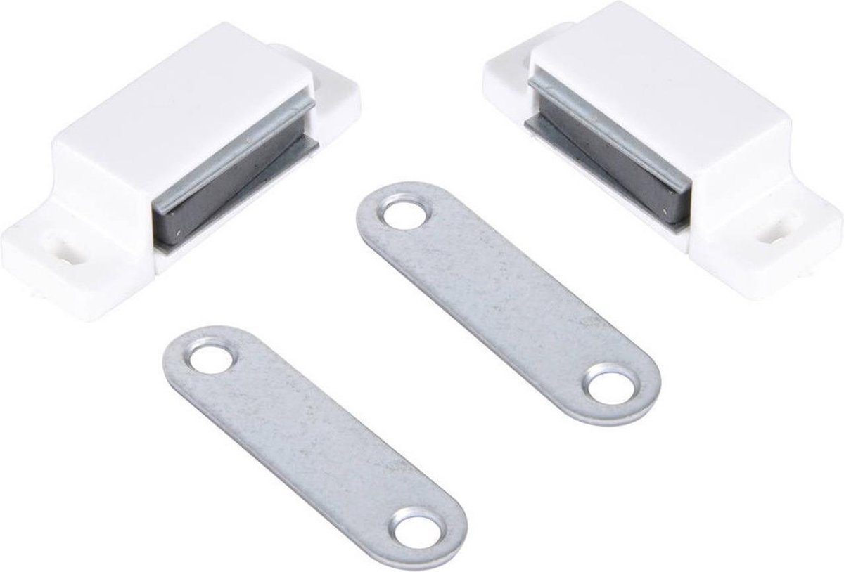 4x stuks magneetsnapper / magneetsnappers met metalen sluitplaat - wit - deurstoppers / deurvastzett