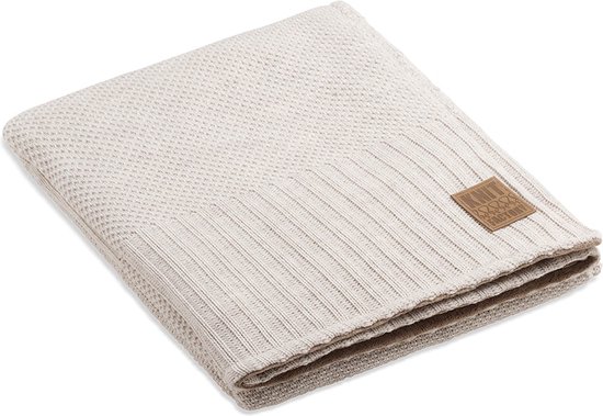 Knit Factory Lynn Gebreid Plaid - Wollen deken met teddy voering - Teddy deken - Woondeken - Kleed - plaid - Beige - 160x130 cm