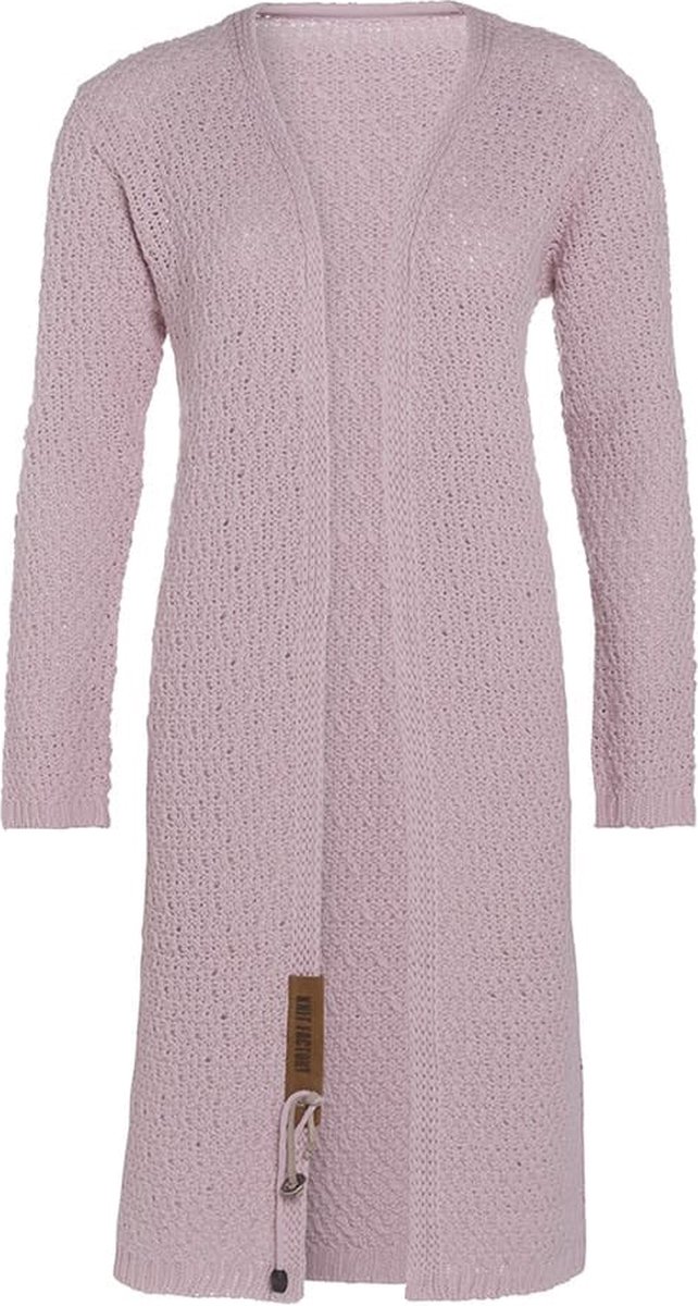 Knit Factory Luna Lang Gebreid Vest Roze - Gebreide dames cardigan - Lang vest tot over de knie - Roze damesvest gemaakt uit 30% wol en 70% acryl - 40/42