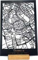 Standing Citymap Groningen Notenhout - 25x35 cm - Stadskaart woondecoratie - Wanddecoratie - WoodWideCities