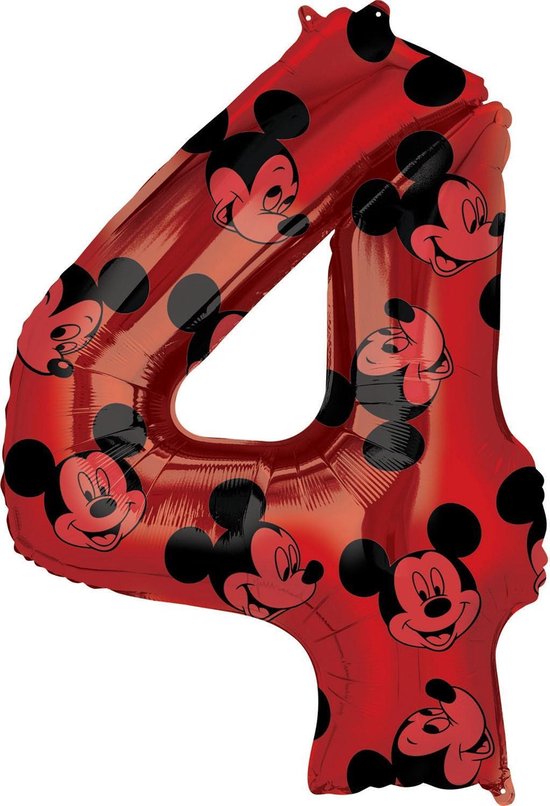 Amscan Folieballon Mickey Mouse 4 Jaar Junior 45 X 66 Cm Rood