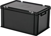 Stapelbak met deksel - Opbergbox - 600x400xH335mm - zwart