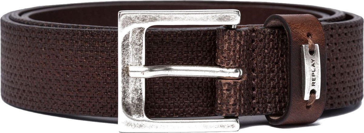 REPLAY Leren Riem Full Leather Belt W95 Fade Tobacco Donkerbruin