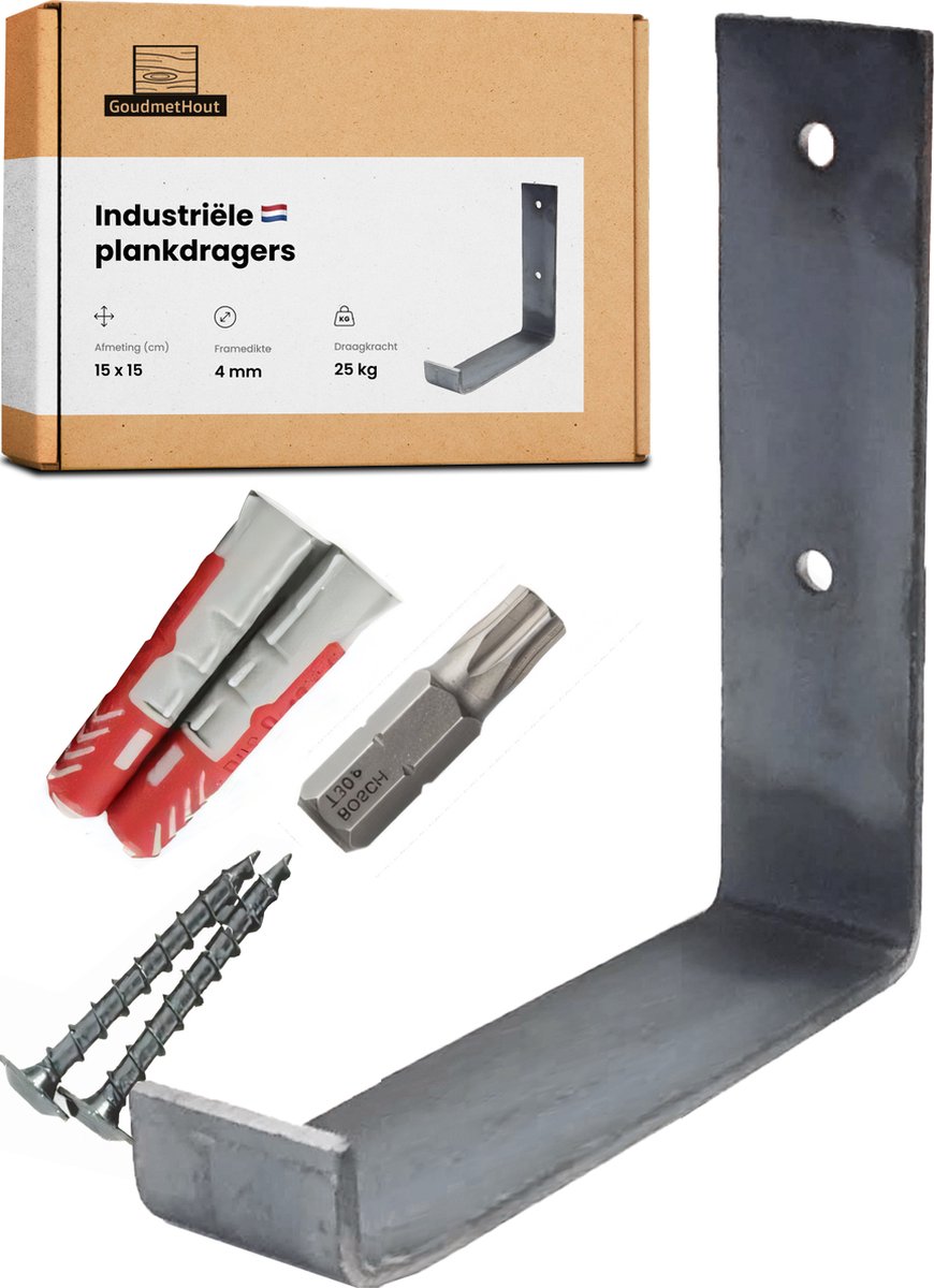 GoudmetHout® Industriële Plankdragers L-vorm UP - 15 cm - Stalen Plankdrager voor Wandschap, Muurrek of Wandconsole - Max 25 kg - 1 stuk - Zonder Coating
