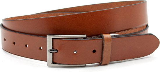 Thimbly Belts Ceinture de pantalon Cognac - ceinture homme et femme - 3,5 cm de large - Cognac - Cuir véritable - Taille : 110 cm - Longueur totale de la ceinture : 125 cm