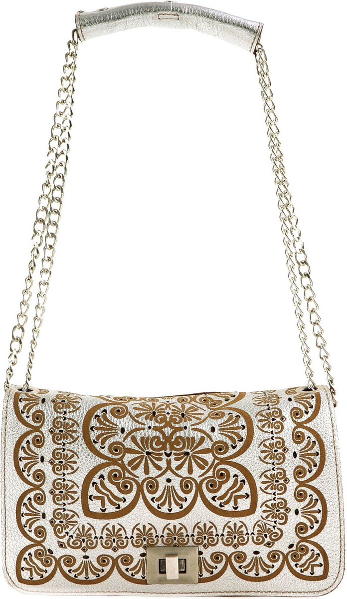 CATERINA LUCCHI Leren Schoudertas Koppeling Peperomia Pochette Argento + T / Cognac Zilverkleurig